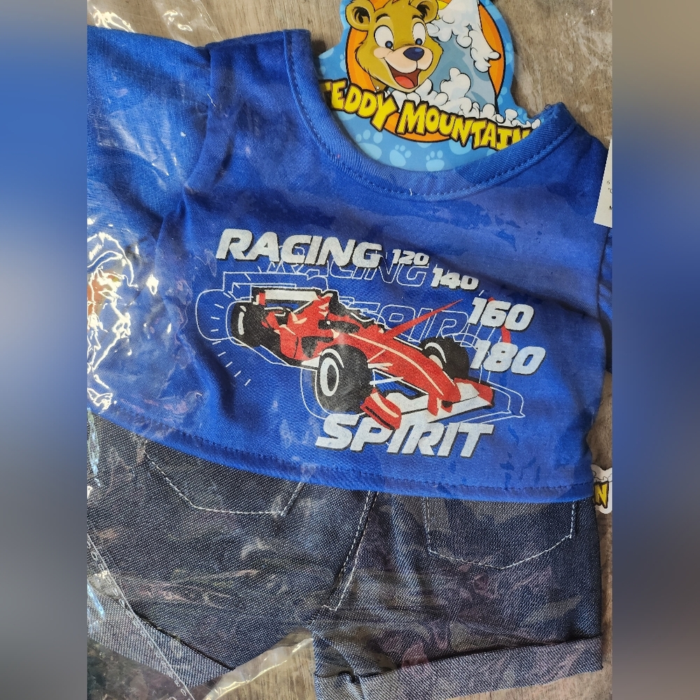 Teddy Mountain Racing Spirit Blue Shirt And Shorts For Stuffed Animal